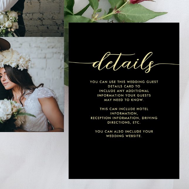 Carte D'accompagnement Détail de l'invité Mariage noir et blanc simple (Créateur téléchargé)