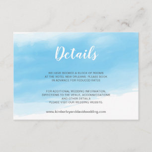 Carte D'accompagnement Détail de mariage bleu à l'aquarelle au bord de la