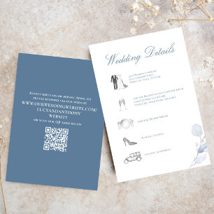 Carte D'accompagnement Détail de mariage bleu poussiéreux Code QR inséré