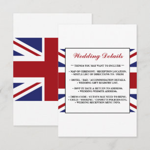 Carte D'accompagnement Détail de mariage britannique avec drapeau Union J