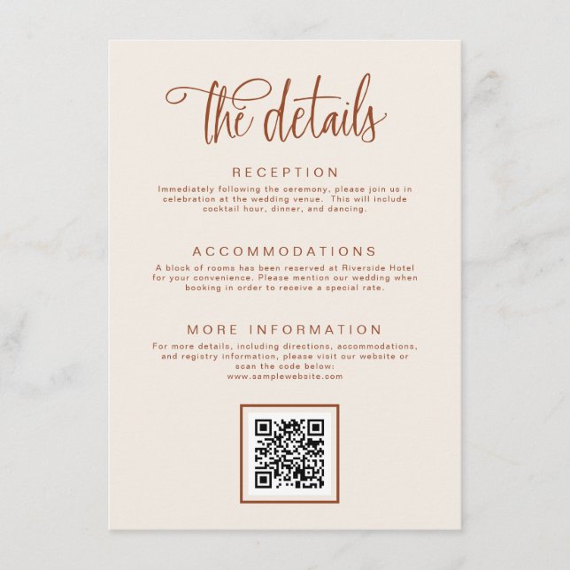 Carte D'accompagnement Détail de mariage en calligraphie manuscrite sur t (Devant)