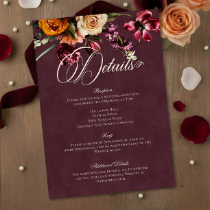 Carte D'accompagnement Détail de mariage floral automnal élégant et sombr