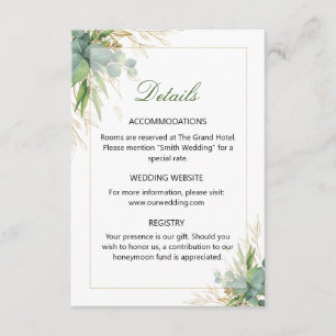 Carte D'accompagnement Détail de mariage sophistiqué à feuillage émeraude