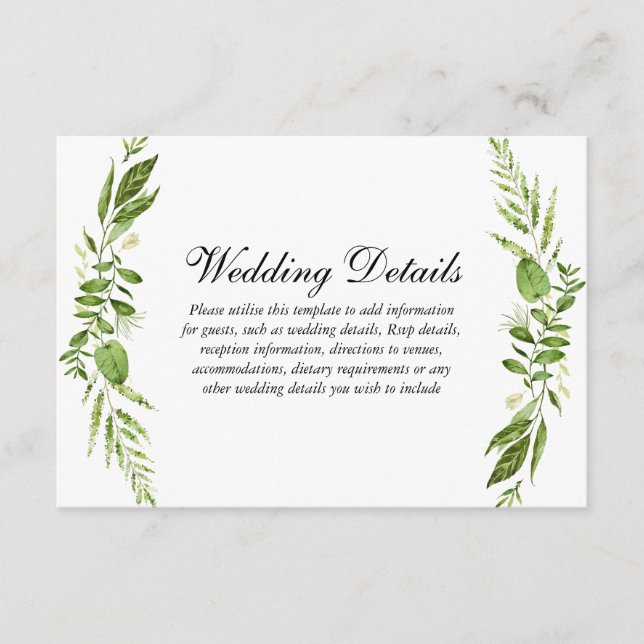 Carte D'accompagnement Détail de réception de mariage élégant à feuilles  (Devant)