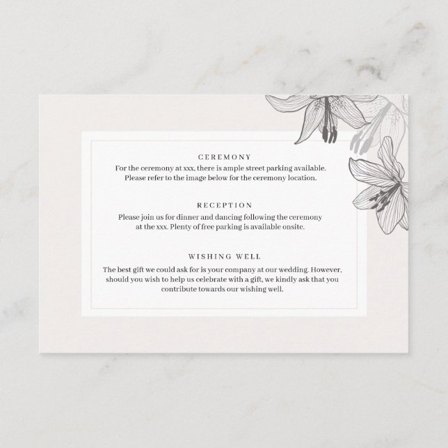 Carte D'accompagnement Détail des lamelles florales illustrées classiques (Dos)