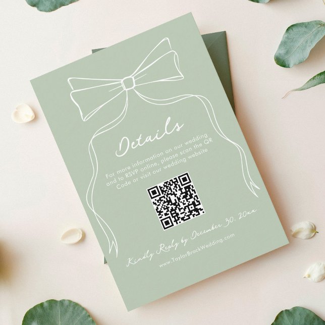 Carte D'accompagnement Détail du code QR RSVP RSVP pour mariage vert Sage (Créateur téléchargé)