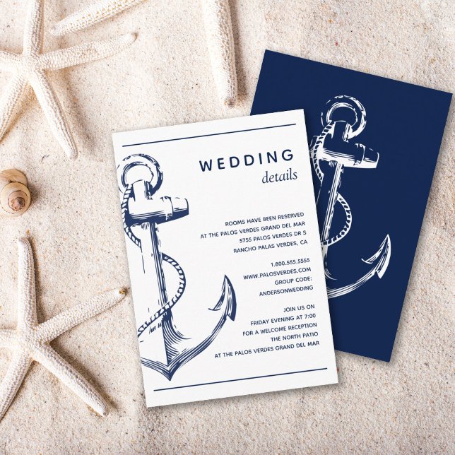 Carte D'accompagnement Détail du Mariage d'Ancre blanc nautique (Créateur téléchargé)