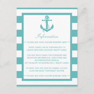 Carte D'accompagnement Détail du Mariage d'Ancre de bande turquoise marin