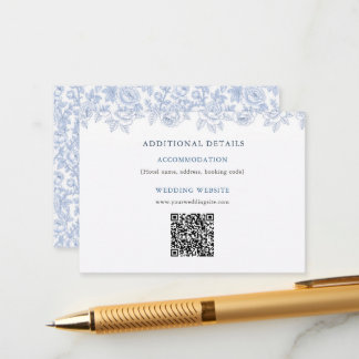 Carte D'accompagnement Détail floral de chinoiserie bleu et blanc élégant