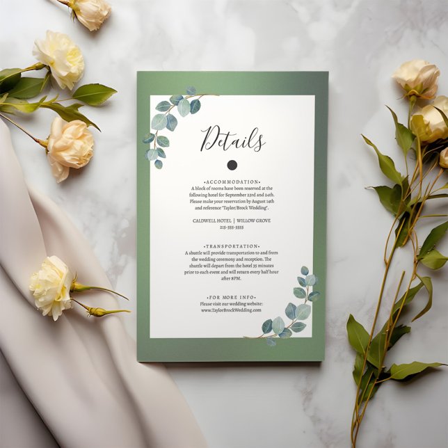 Carte D'accompagnement Détails au lavis de couleur verte d'eucalyptus (Créateur téléchargé)