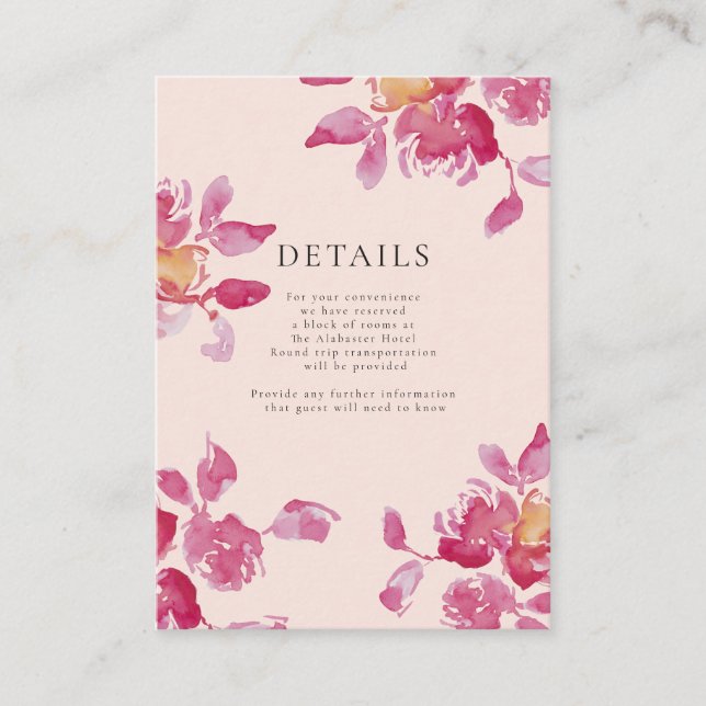 Carte D'accompagnement Détails Bleu Rose Aquarelle moderne Mariage (Devant)