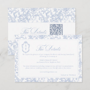Carte D'accompagnement Détails de chinoiserie florale bleu doux Code QR