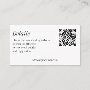 Carte D'accompagnement Détails de code QR de mariage minimaliste noir et