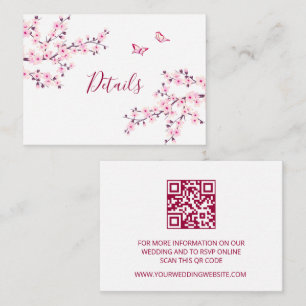 Carte D'accompagnement Détails de code QR de mariage rose blanc de fleur 