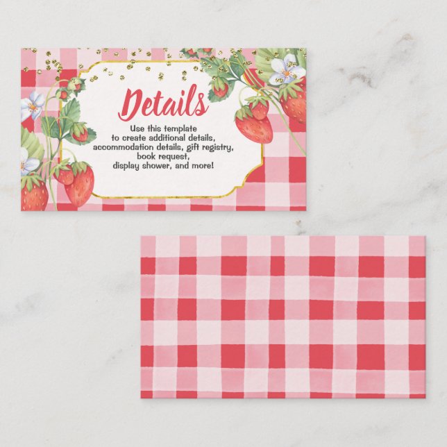 Carte D'accompagnement Détails de fête d'anniversaire de fraise douce aux (Devant / Derrière)