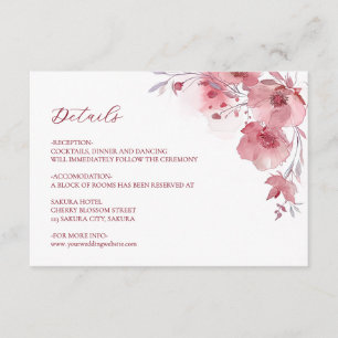 Carte D'accompagnement Détails de fleurs aquarelles rose poussiéreux