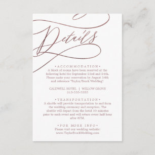 Carte D'accompagnement Détails de la calligraphie d'or du Rose romantique