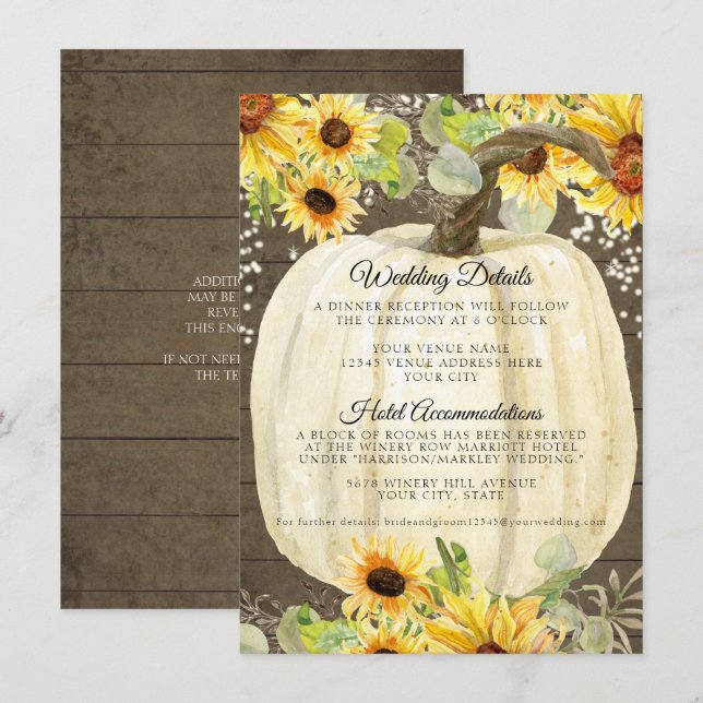 Carte D'accompagnement Détails de la citrouille florale de tournesol avec (Devant / Derrière)