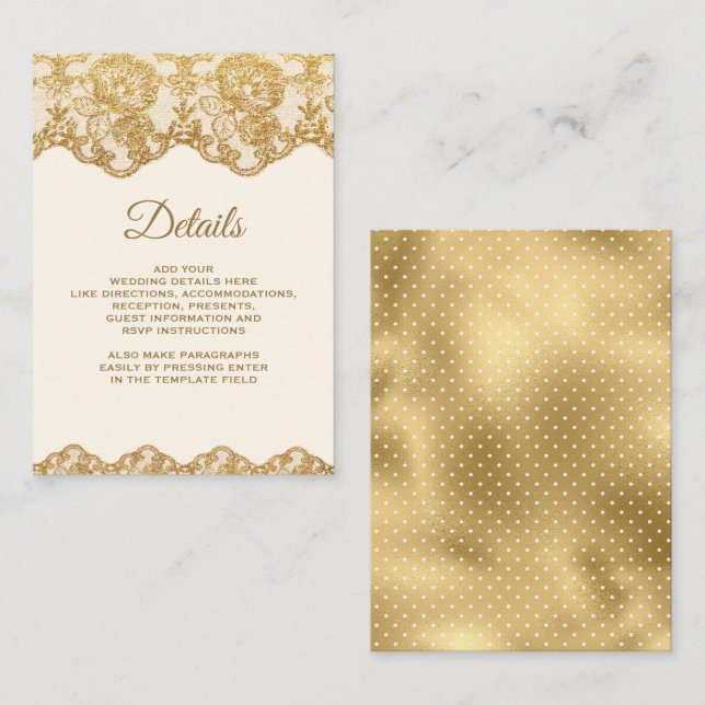 Carte D'accompagnement Détails de la dentelle de crème et d'huile d'or (Devant / Derrière)