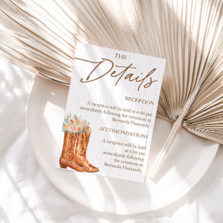 Carte D'accompagnement Détails de la Fête de Mariage Bottes et Chapeau de