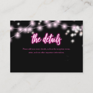 Carte D'accompagnement Détails de la fête sur le thème néon rose vif pour