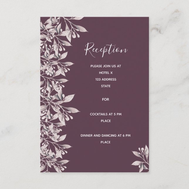 Carte D'accompagnement Détails de la réception de mariage cassis violet b (Devant)