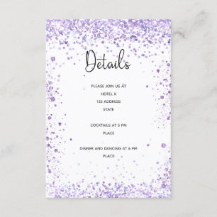Carte D'accompagnement Détails de la réception mariage violet lavande par