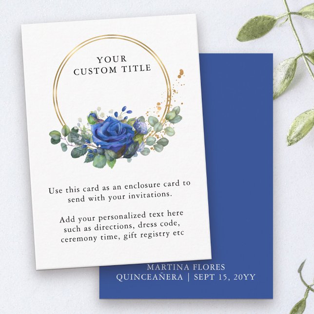 Carte D'accompagnement Détails de la réception personnalisée Blue Rose et (Create your own enclosure card with any additional information to accompany your invitations)