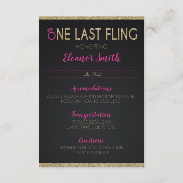 Carte D'accompagnement Détails de la soirée Bachelorette ou poule (Devant)