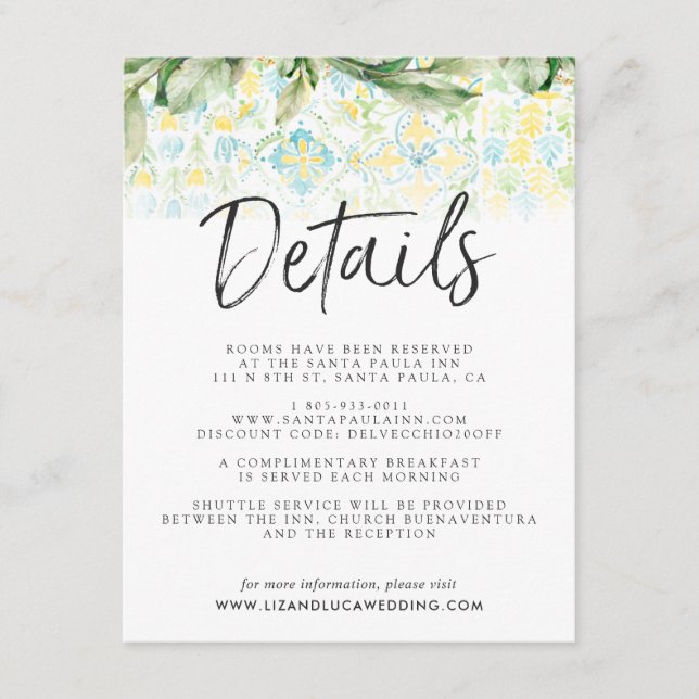 Carte D'accompagnement Détails de la tenue pour les invités d'un mariage  (Devant)