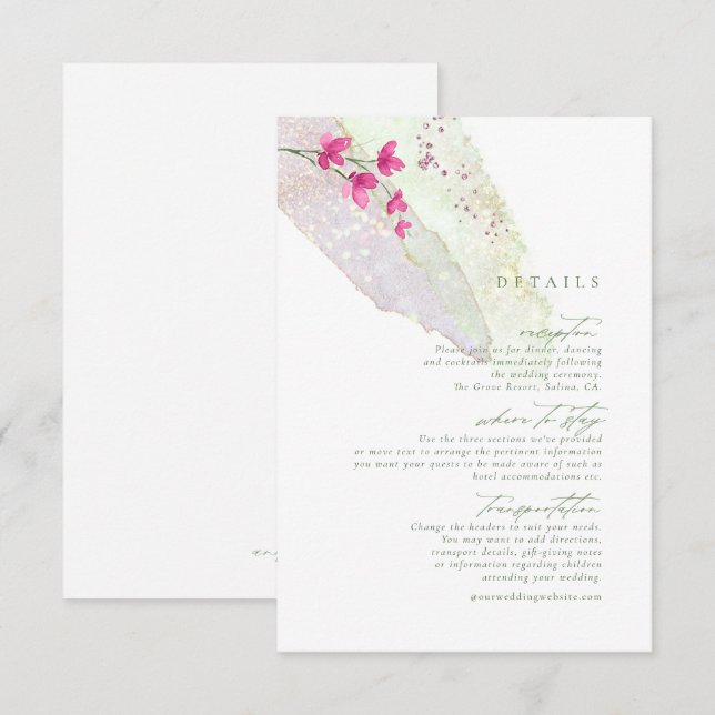 Carte D'accompagnement Détails de l'aquarelle du Mariage fleur sauvage Fs (Devant / Derrière)