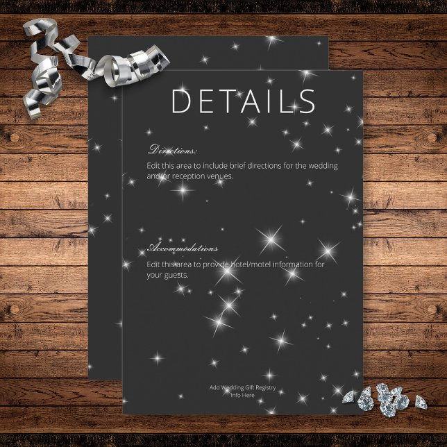 Carte D'accompagnement Détails de l'étincelle de l'hiver noir au charbon  (Modern Charcoal Black Winter Sparkle Details Enclosure Card)