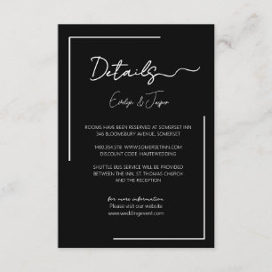 Carte D'accompagnement Détails de l'événement de mariage noir premium