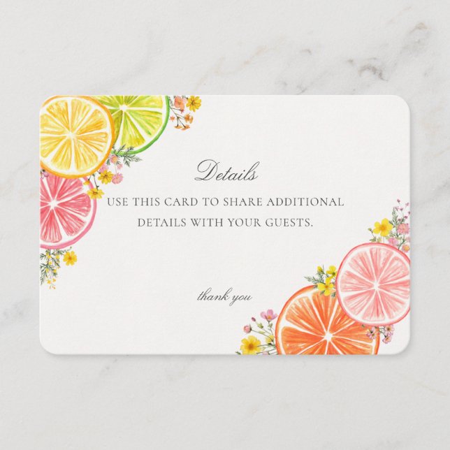 Carte D'accompagnement Détails de l'événement Little Cutie Citrus Floral (Devant)