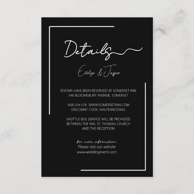 Carte D'accompagnement Détails de l'événement Premium Black Mariage (Devant)