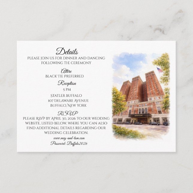 Carte D'accompagnement Détails de l'invitation du Buffalo Statler (Devant)