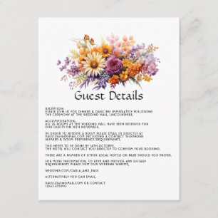 Carte D'accompagnement Détails de l'invité Floral pourpre, orange et jaun