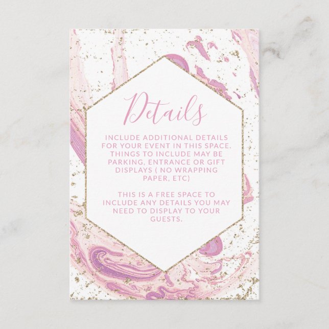 Carte D'accompagnement Détails de marbre rose et or (Devant)