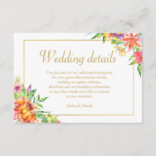 Carte D'accompagnement Détails de mariage à cadre doré aquarelle tropical