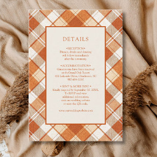 Carte D'accompagnement Détails de mariage à carreaux gingham orange vieil