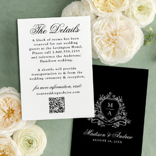 Carte D'accompagnement Détails de mariage à crête florale noire élégante