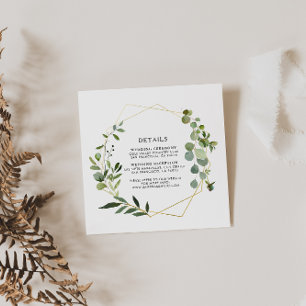 Carte D'accompagnement Détails de mariage à la géométrie dorée et eucalyp