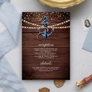 Carte D'accompagnement Détails de mariage à l'ancre en bois rustique bleu
