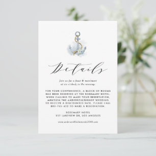 Carte D'accompagnement Détails de mariage à l'ancre florale bleu aquarell