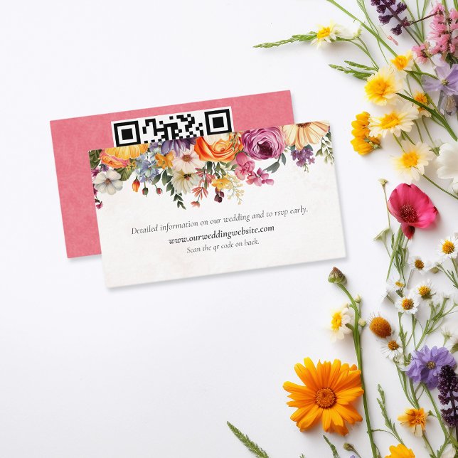Carte D'accompagnement Détails de mariage à l'aquarelle florale vibrante (Créateur téléchargé)