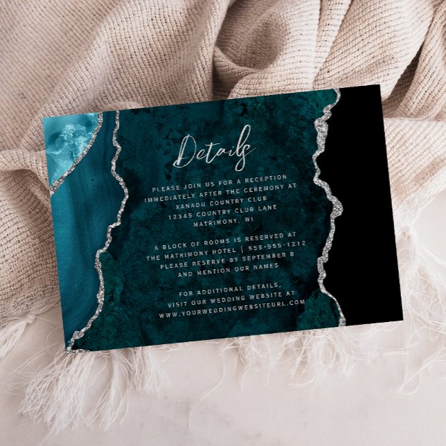 Carte D'accompagnement Détails de mariage à l'écriture en Agate Bleu Turq (Créateur téléchargé)