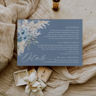 Carte D'accompagnement Détails de mariage à l'herbe de Pampas bleu poussi