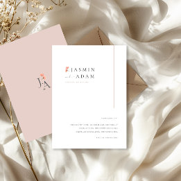 Carte D'accompagnement Détails de mariage à monogramme floral rose élégan