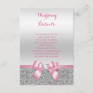 Carte D'accompagnement Détails de mariage à ruban rose romantique et pail