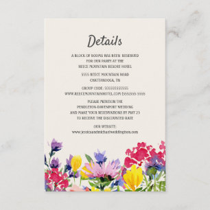Carte D'accompagnement Détails de mariage aquarelle fleurs sauvages Boho